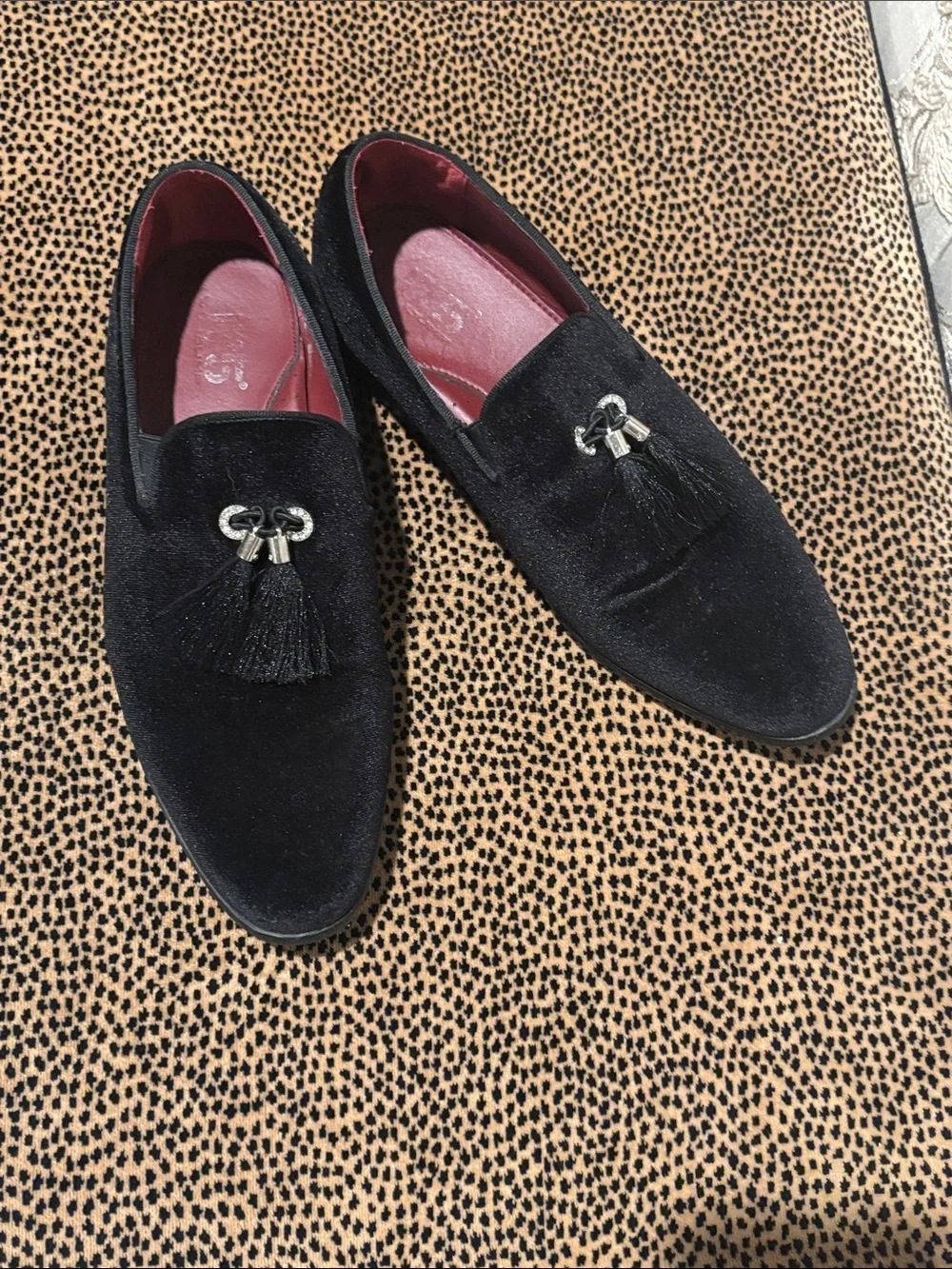 Jump Black Velvet Tassel Loafers with Silver Accents